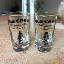 Antique Old Crow Bourbon Glasses Set of 2 - 6 oz Clear/Black Distillery picture