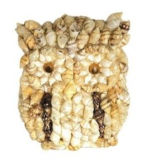 Vintage 70s Natural Conch Seashell Owl Eyes Folk Art Small Figurine Decor picture
