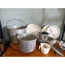 Vintage Military Camping Mess Kit Lot Aluminum Cook Pots Coffee Pot Fry Pan Tray picture