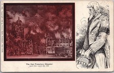 Vintage 1906 SAN FRANCISCO EARTHQUAKE Postcard Artist's Fire Scene / Uncle Sam picture