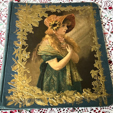ANTIQUE c1880 VICTORIAN SCRAPBOOK ALBUM 75+SCRAP DIECUT DOGS LARGE PRINTS 28+pg picture