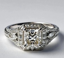 Princess-Cut Diamond Vintage Halo Wedding Ring In 14K Gold White Over For Women picture