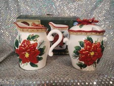 CIB Holiday Poinsettia Sugar and Creamer Set W/Box picture