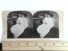 Getting Her Hair Banged Barbershop Stereoview Keystone View Co. 1897 Humorous picture