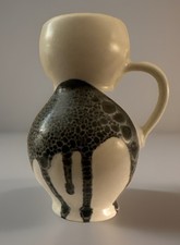 Vintage Lapid Lava Drip Glaze Pitcher Vase Signed  Fiby, Israel Black White picture