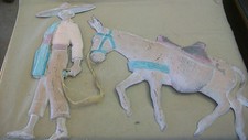 VINTAGE MEXICAN MAN AND BURRO DONKEY METAL WALL HANGING by DD BOBO picture