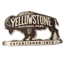 Vintage Yellowstone National Park Porcelain Sign - Bison Buffalo Wyoming picture