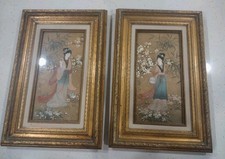 Vintage Set of 2 Chinese Art on Cork 6x12 picture