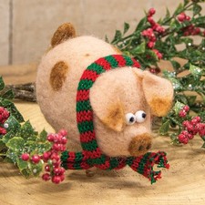 Christmas Cozy Scarf Pig Felt Critter Ornament Gift Farm House Decor Mouse picture