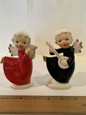 Vintage Japan Shafford Christmas Ceramic Angels with instruments shakers picture