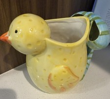 Yellow Ceramic Chick Pitcher 64 Oz Striped Handle Essentials Home Easter Hosting picture