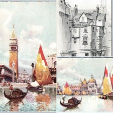 x3 LOT c1910s Venice Italy San Marco Knox House Postcard Gondola Sailboat Art picture
