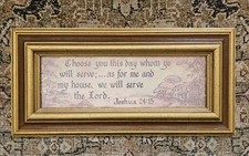 Vtg Gold Framed Joshua 24:15 Scripture Wall Art Print As For Me And My House 15