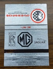 Rolls Royce MG Jaguar Matchbook Cover Overseas Motors Corporation Dallas Texas picture