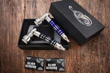 2PK All Metal Smoking Pipe with Lid Tobacco Pipe Black Blue Finish Gift Box picture