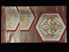 T1773 Vintage Japanese Silk Fukuro Obi Belt Kimono Fabric Hexagon Crane Art picture