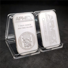 APMEX 1 Troy Ounce Silver Bullion Bar Iron Plated Collectible Bar Gift 45x29mm picture