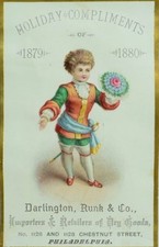 1879-1880 Embossed Holiday Card Darlington Runk & Co Importers Dry Goods F59 picture