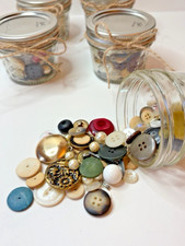 Vintage Button Lot in Glass Jar Mixed Sewing Buttons Faux Pearls Craft Supply picture