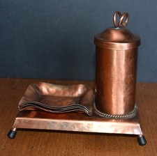 VTG Gregorian Hammered Smoking Set 1920s Solid Copper w/ Trays picture