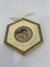 Antique Italian Grand Tour Miniature Portrait Plaque Cherub Raphael Bubble Glass picture