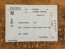 1940 prescription for BELLADONNA College of Pharmacy State University of Iowa picture