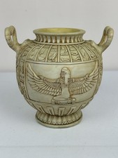 Egyptian Revival Hieroglyphic Urn Vase Winged Goddess Ram Handles 7” picture