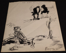 WWI Pen Art Illustration Drawing 'Food Economy Two Birds 1 Stone' Peterson 1918 picture