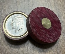 1/2 DOLLAR OKITO STYLE COIN BOX        FIGURED PURPLEHEART AND BRASS picture