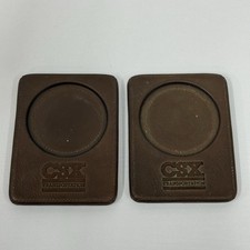 2x VTG CSX Transportation Railroad Logo Brown Leather Coasters Hot Mats RARE picture