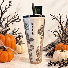 New Starbucks 2025 Fall Halloween Glow in the Dark Night Moth Moon Cold Tumbler picture