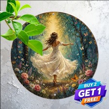Enchanted Mythical Forest Magical Flowers Fantasy Round Metal Tin Sign Plaque picture