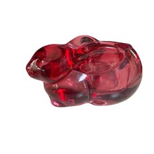 Vintage Cranberry Indiana Glass Bunny Rabbit Votive Tea Light Holder  5 In Long picture