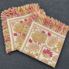 Vintage Set 2 Jacquard Floral Fringed Napkins Tapestry Table Linens 11 x 10 picture