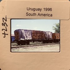 Vtg 1996 Uruguay South America Railroad Train Freight Flatcar 35mm Slide picture