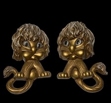 Homeco pair Cat Wall Hangings gold Decorations MCM Vintage  picture