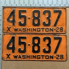 1928 Washington license plate pair 45837 YOM DMV STUNNING ORIGINAL PREWAR 24587 picture