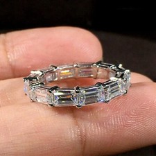Band 2.00 Ct Emerald Cut Off White Treated Diamond Ring 925 Sterling Silver picture