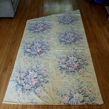 Vtg Fish Tail Swag Curtains Drapes Yellow Floral French Country Lined picture