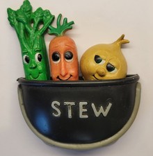 Vintage 80s Giftco Anthropomorphic Vegetable Stew Pot Refrigerator Magnets Set picture