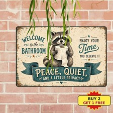 Funny Raccoon Bathroom Tin Sign Wash Your Paws Restroom Metal Plaque 8x12 picture