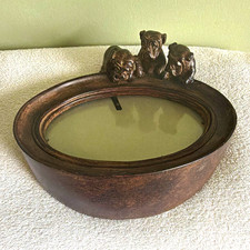 Maitland Smith Style Three Bulldogs Oval Photo Picture Frame Bronze Finish picture