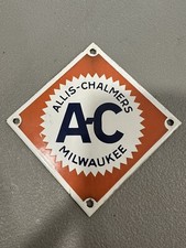 VINTAGE AC ALLIS CHALMERS PORCELAIN GAS OIL SIGN Farm TRACTOR Original Rare 4x4” picture