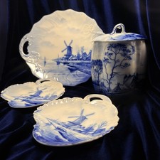 Antique 1800s Rosenthal Delft Louis Philipp Blue White Windmill Porcelain Lot picture