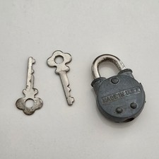Bison Padlock Gray Vintage Miniature Lock with Two Keys USA Small OS picture