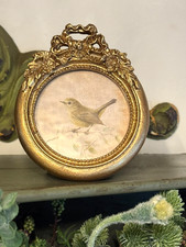 Antique-Gold Ornate Picture Frame w/ Linen Bird on tree branch sketch Art Framed picture