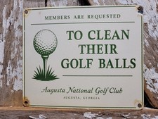 VINTAGE AUGUSTA NATIONAL GOLF CLUB PORCELAIN SIGN RARE OLD MEMBERS CLEAN BALLS picture
