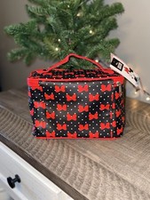 Bioworld Disney Minnie Mouse Bows & PolkaDots Black/Red Cosmetic Travel Bag NWT picture