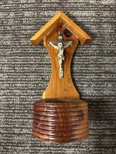 Vintage Handmade Wooden Crucifix Votive Holder 9