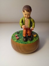 Vintage ANRI Italy Hand Carved Wood Music Box Boy Birds If I Were A Rich Man picture